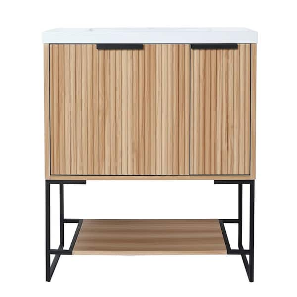 JimsMaison 30 in. W x 18 in. D x 35 in. H Freestanding Bath Vanity in Maple with White Cultured Marble Top