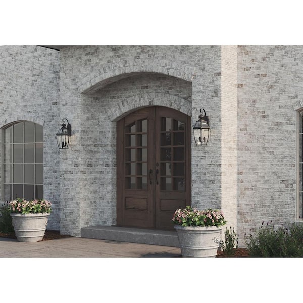 New Haven Collection 3-Light Textured Black Clear Beveled Glass New Traditional Outdoor Large Wall Lantern Light