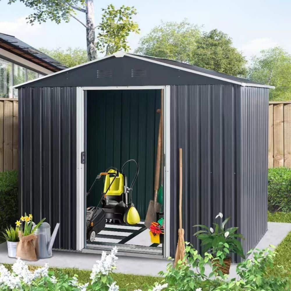 Durab, 8 ft. W x 6 ft. D, Outdoor Metal Storage Shed with Floor Base, Black, 48 sq. ft. price history on PriceWatchPro