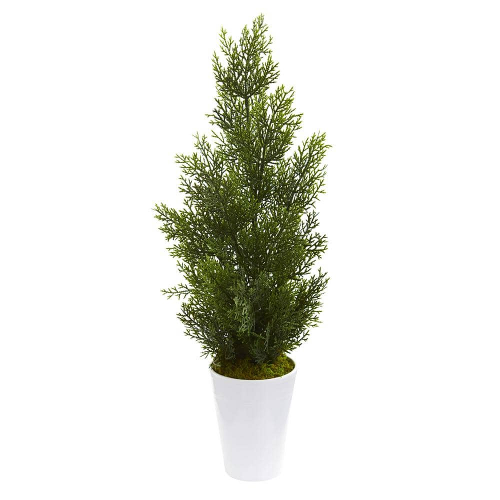 Nearly Natural Indoor/Outdoor 27 in. Mini Cedar Artificial Pine Tree in ...