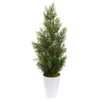 Indoor/Outdoor 27 in. Mini Cedar Artificial Pine Tree in Decorative Planter