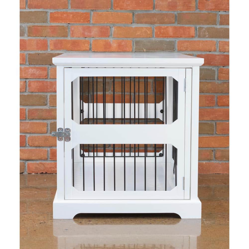 Modern White Slide-Aside Pet Crate & Side Table - Medium