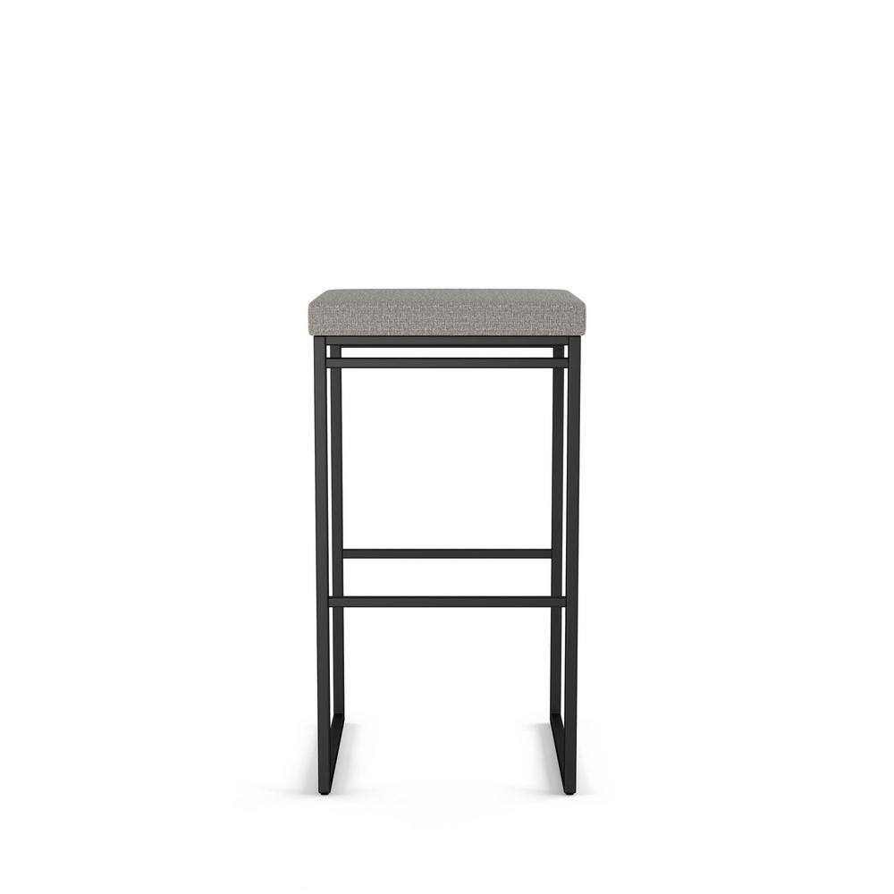 Silver Grey Polyester and Black Metal Backless Counter Stool