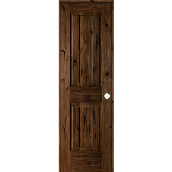 Krosswood Doors 24 in. x 80 in. Knotty Alder 2 Panel Left-Hand Square Top V-Groove Provincial Stain Wood Single Prehung Interior Door