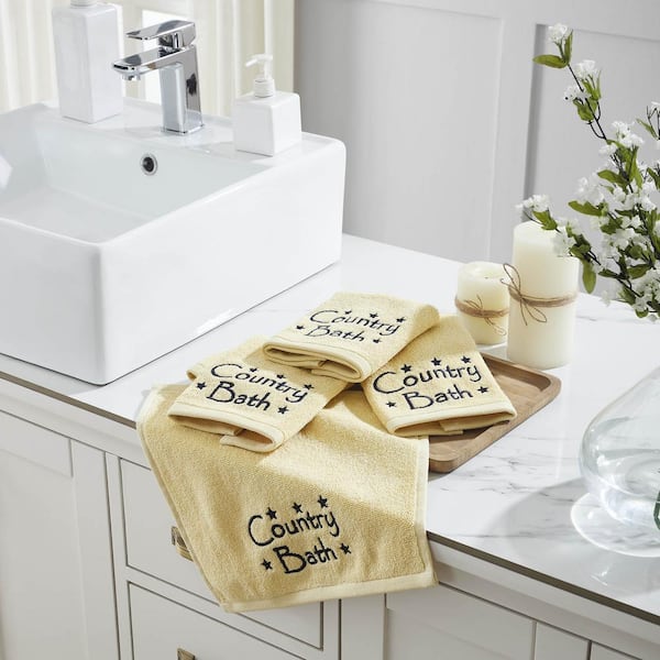 Country Bath Soybean Crème Navy Stars 100% Cotton Washcloth (Set of 4)