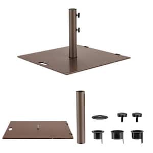 50 lbs. Portable Patio Umbrella Base Stand in Brown with Handle and Wheels for Patio Square