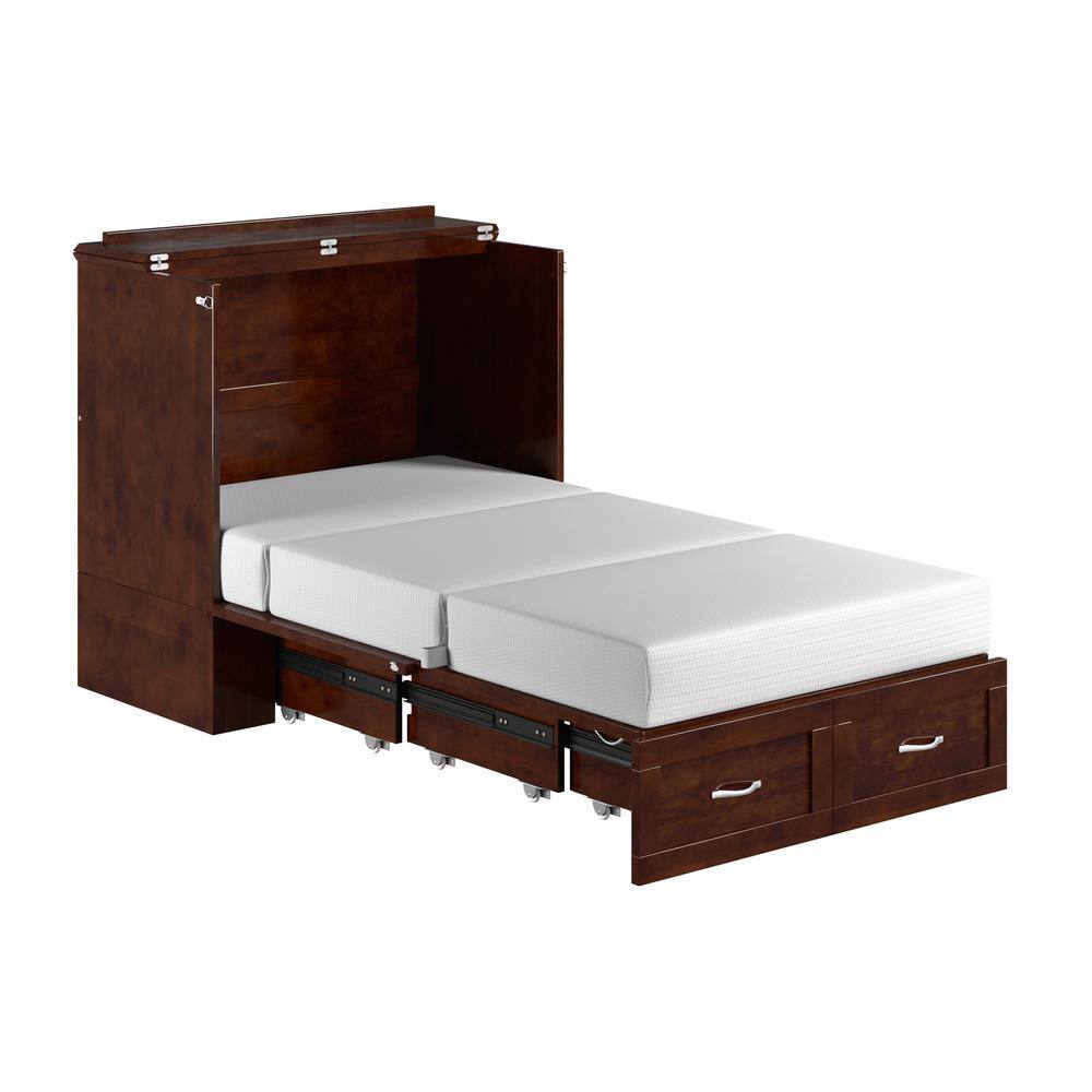 Hamilton Walnut Brown Wood Frame Queen Murphy Bed Chest with 6 in. Mattress, Storage and Built-in Charger - thumbnail 10