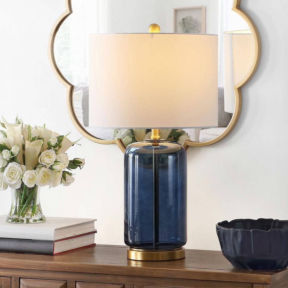 Novah Blue Glass 26-inch Table Lamp with White Drum Shade