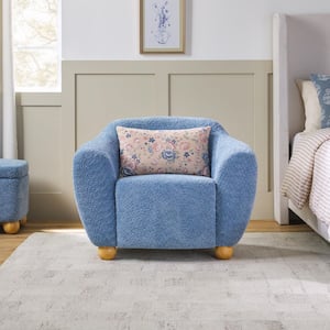 Linley Soft Blue Contemporary Boucle Accent Chair with Wood Legs