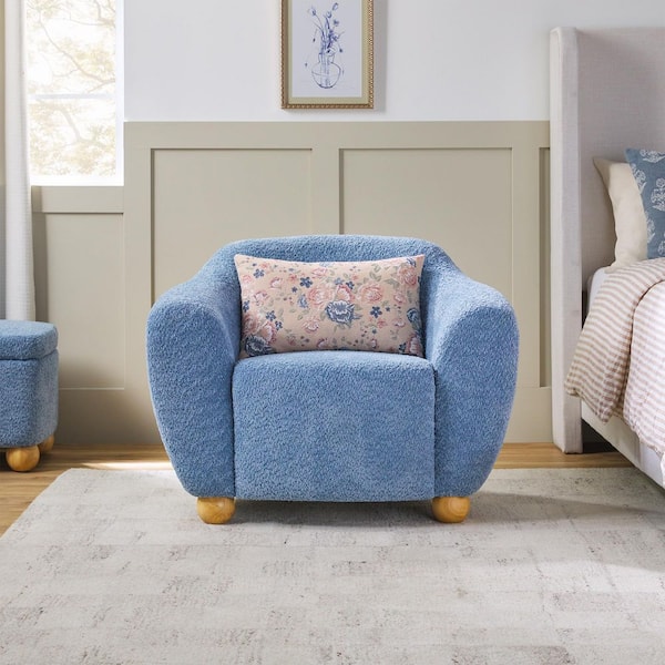 Linley Soft Blue Contemporary Boucle Accent Chair with Wood Legs