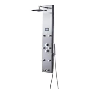 51 in. 6-Jet Full Body Shower System Panel with Rainfall Shower Head Hand Shower Tub Spout LED Temp in Stainless Steel