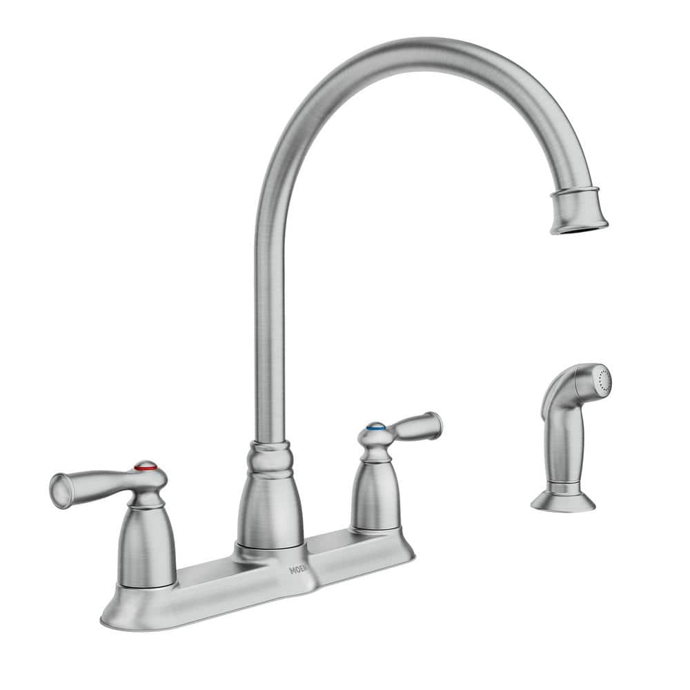 MOEN Banbury High-Arc Double Handle Standard Kitchen Faucet with Side ...