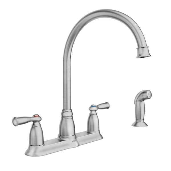 MOEN Banbury High-Arc Double Handle Standard Kitchen Faucet with Side Sprayer in Spot Resist Stainless