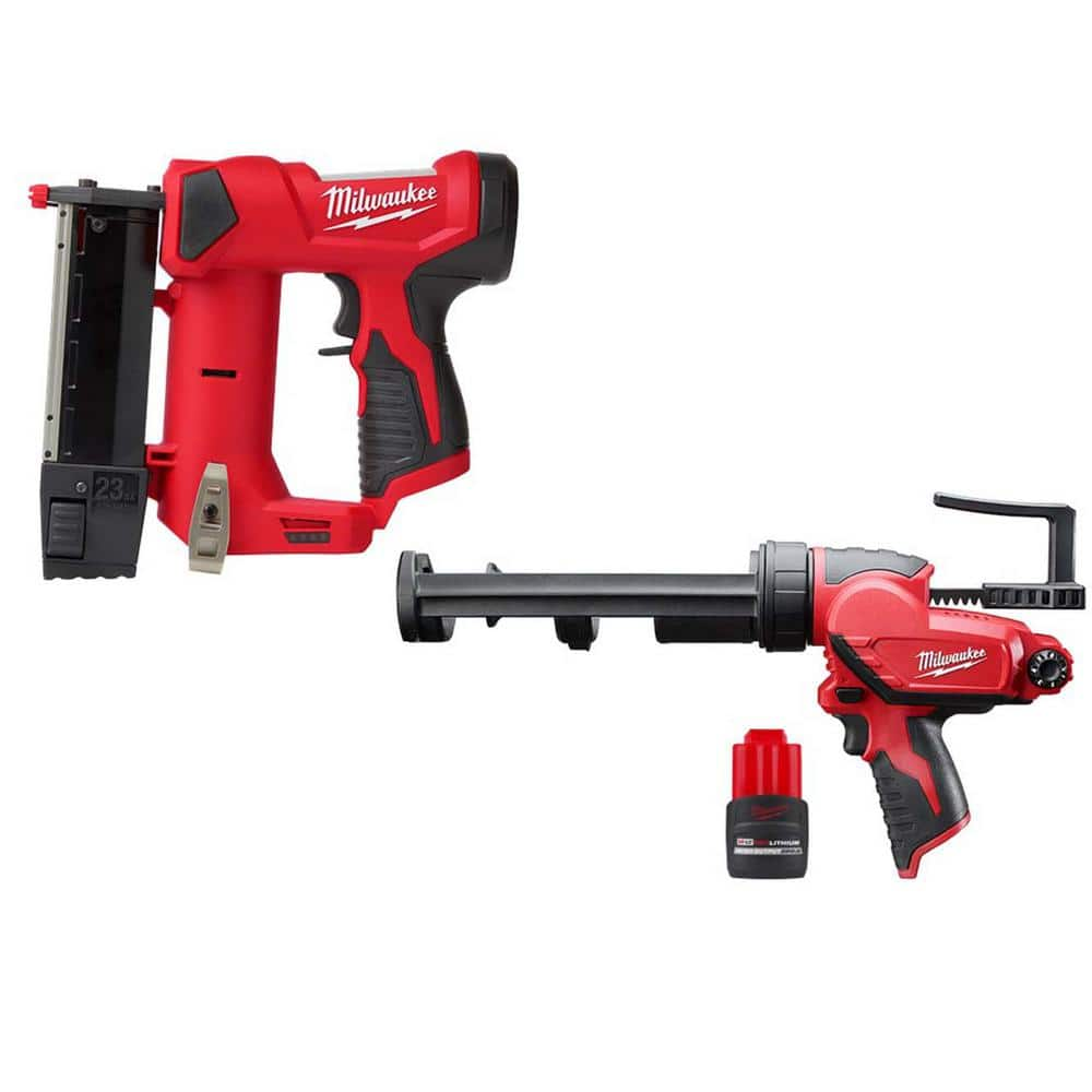 Milwaukee M12 23GA Pin Nailer with M12 10 OZ Caulk Gun (Bare Tool) and ...