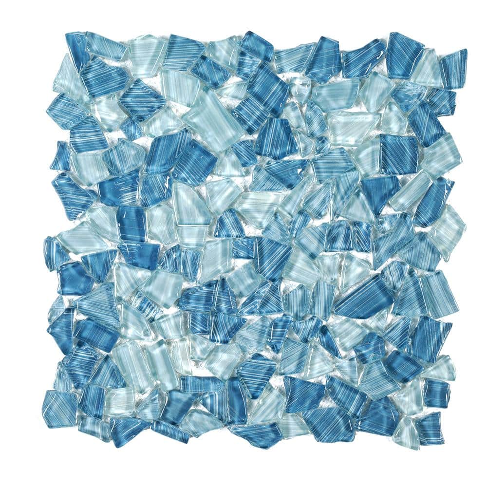 Jeffrey Court Seaglass Pebble Blue 11.875 in. x 11.875 in. Glossy