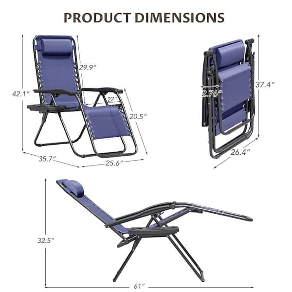 Tozey 2-Piece Dark Blue Zero Gravity Black Metal Lawn Chair Set