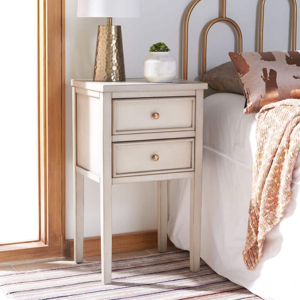 White Lacquered Ash and Elm 2-Drawer Accent Table