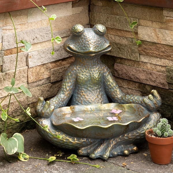 Glitzhome 14.25 in. H Bronze MGO Yoga Frog Garden Statue