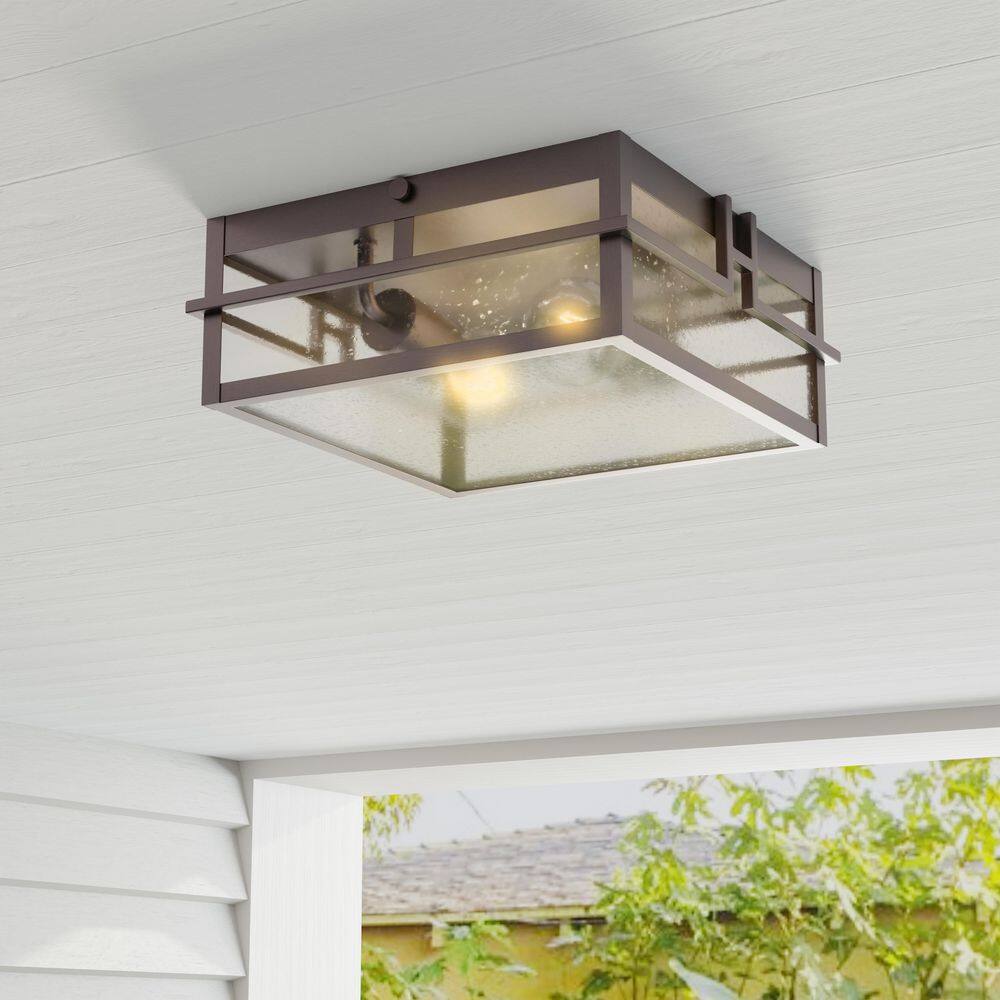 Boxwood Antique Bronze Glass 2-Light Outdoor Flush Mount
