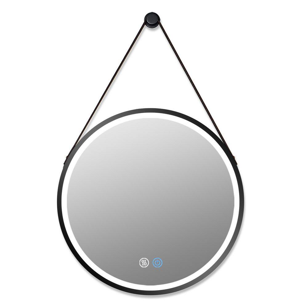 Modern Style 32 in. W x 32 in. H Round Black Metal Frame Deco Mirror with D