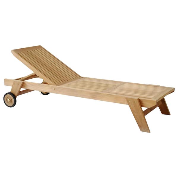 ARB Teak and Specialties Cordoba Reclining Teak Outdoor Chaise Lounger Chair with Wheels