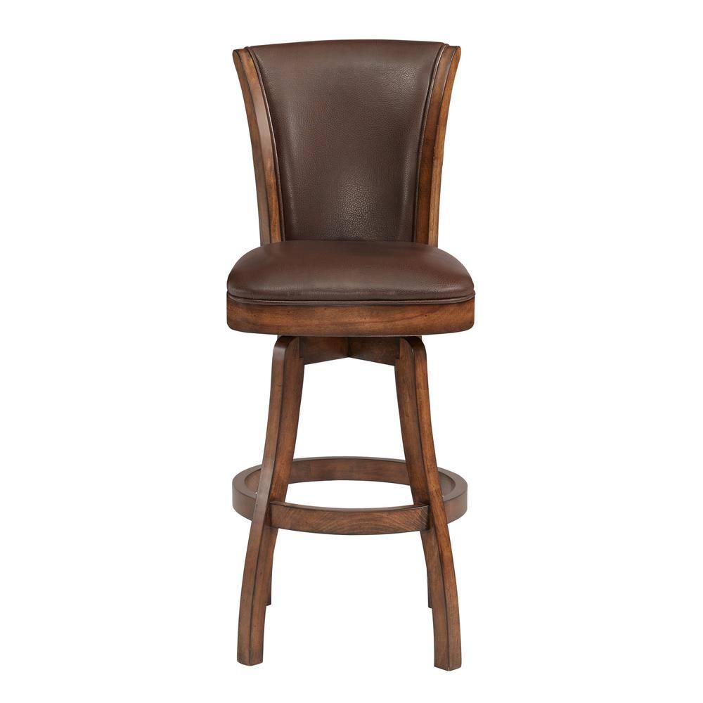 Armen Living Raleigh 26 in. Kahlua Faux Leather and Chestnut Wood Finish Armless Swivel Bar Stool - 3
