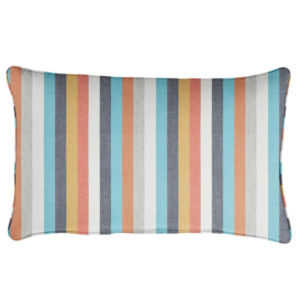SORRA HOME Sunbrella Multicolored Stripes Rectangular Outdoor Corded Lumbar Pillow