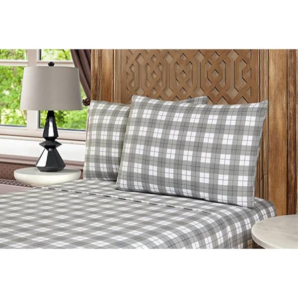 Unbranded Mhf Home 4-Piece Grey Plaid Queen Sheet Set