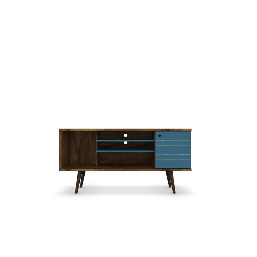 Liberty 53" Rustic Brown and Aqua Blue TV Stand with Cabinet