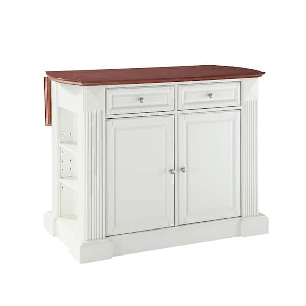 CROSLEY FURNITURE Coventry White Kitchen Island with Cherry Drop Leaf Top