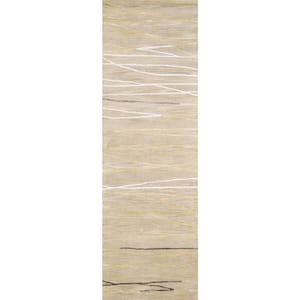 Sydney Beige 3 ft. x 8 ft. Abstract Contemporary Area Rug Runner