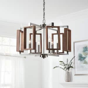 Zurich 6-Light Brushed Nickel Chandelier with Wood Accents