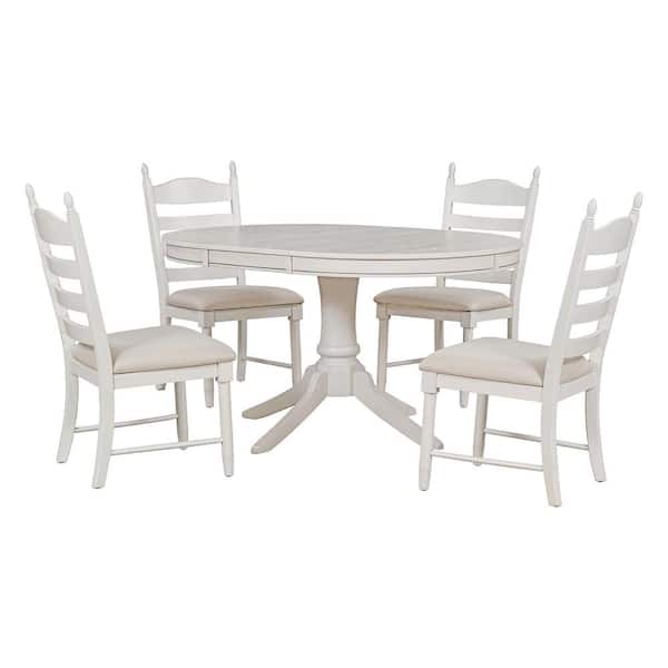 Nestfair White 5-Piece Round Dining Table with 4-Chairs
