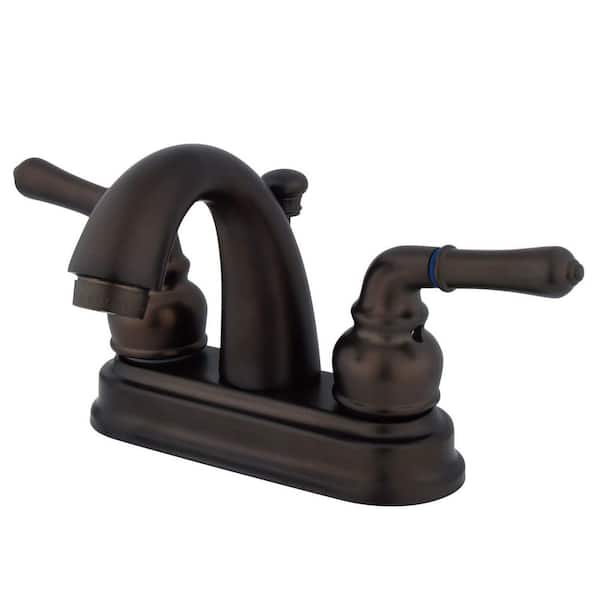 Kingston Brass Naples 4 In Centerset 2 Handle Bathroom Faucet With Plastic Pop Up In Oil Rubbed 7571