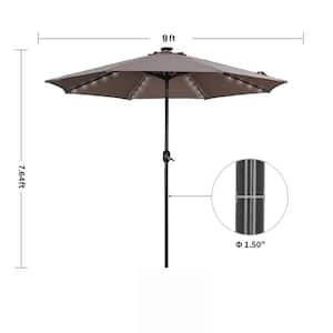 9 ft. Aluminum Market Solar Lighted Patio Umbrella in Taupe