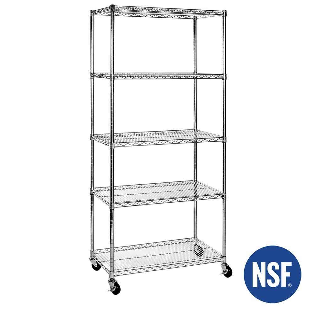 UltraDurable 5-Tier Adjustable Steel Wire Shelving Unit with Wheels