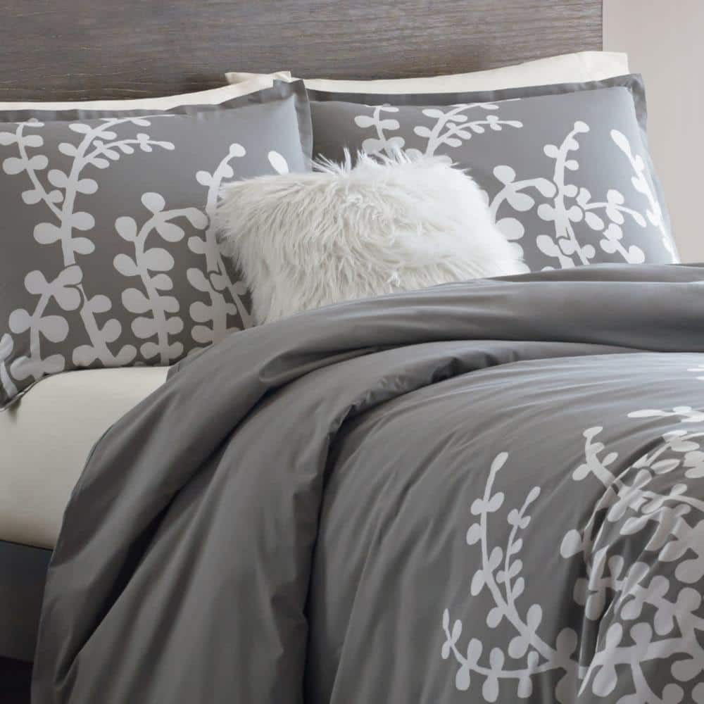 Gray and White Cotton Reversible Full Comforter Set