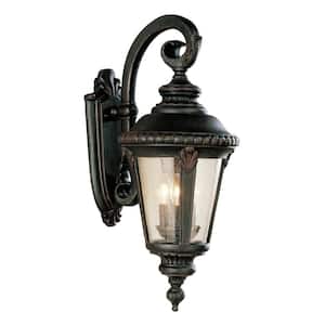 Commons 3-Light Rust Outdoor Wall Lantern Sconce Light with Seeded Glass