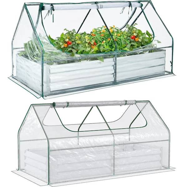 37 in. W x 72 in. D x 36 in. H Outdoor Mini PVC Greenhouse with Galvanized Raised Garden Bed Metal Planter Box