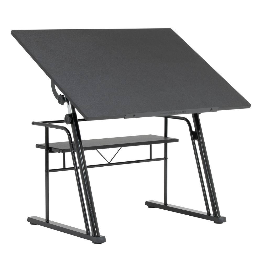 Contemporary Black Wood Adjustable Drafting Table with Storage
