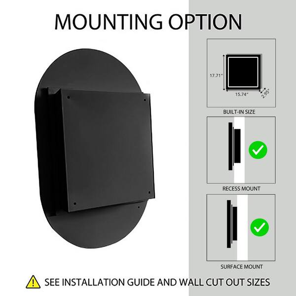 WELLFOR 20.5-in x 33.5-in Surface/Recessed Mount White Mirrored Oval Soft Close Medicine Cabinet