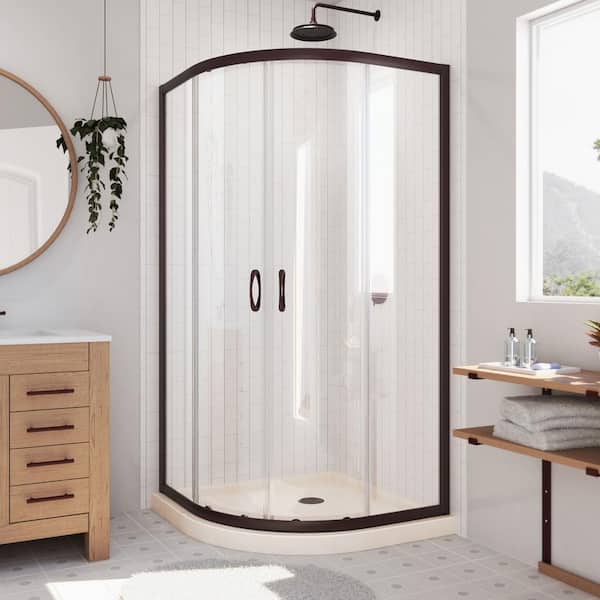 DreamLine Prime 36 in. W x 74-3/4 in. H Sliding Semi-Frameless Corner Shower Kit in Oil Bronze with Clear Glass