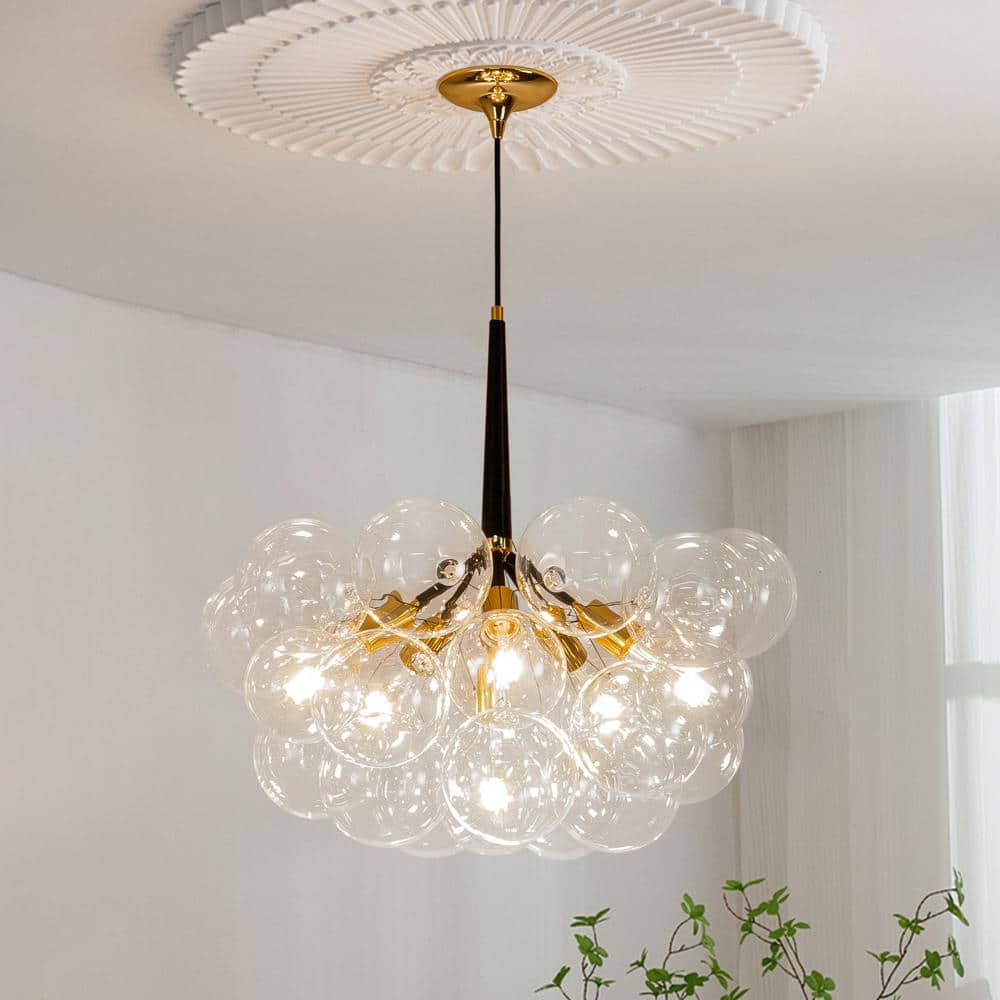 HUOKU Alma 6-Light 24.8 in.W Gold and Black Cluster Bubble