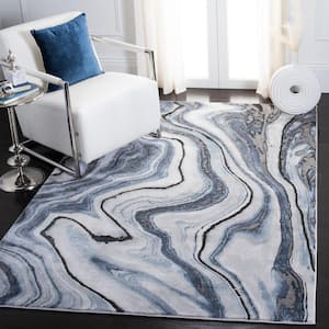 Craft Blue/Gray Doormat 2 ft. x 4 ft. Marbled Abstract Area Rug