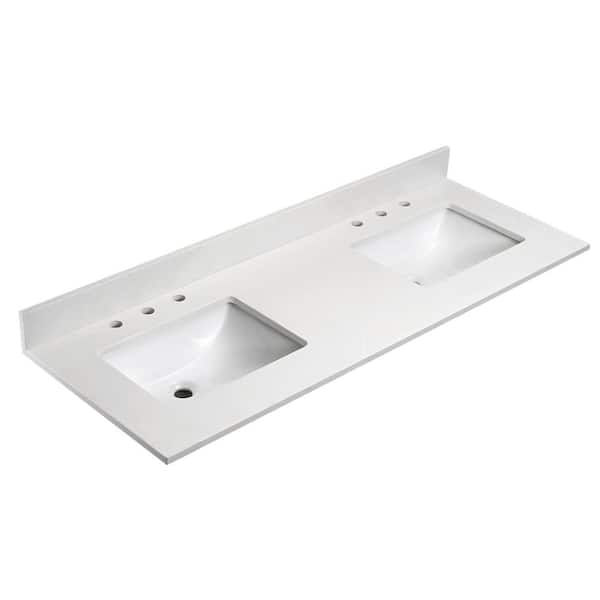 60 in. W x 22 in. D Quartz White Rectangular Double Sink Bathroom Vanity Top in Snowstorm White