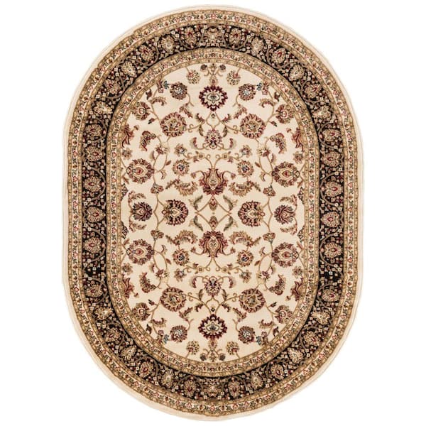 Well Woven Barclay Sarouk Ivory 5 ft. x 7 ft. Oval Traditional Floral Area Rug