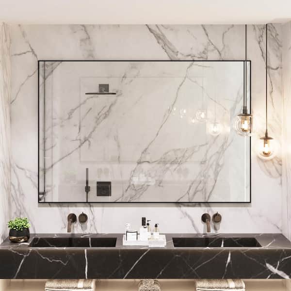 59 in. W x 39 in. H Large Rectangle Aluminum Alloy Framed Wall Mounted Bathroom Vanity Accent Mirror in Black