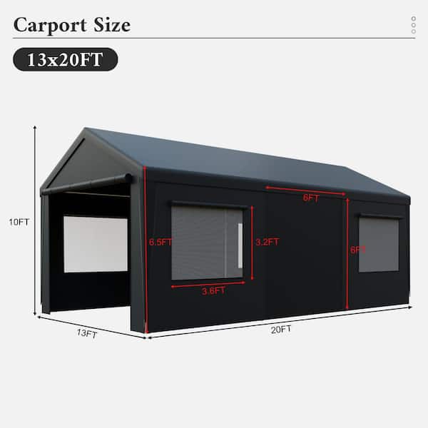 13 ft. x 20 ft. Heavy-Duty Carport-Portable Garage with Roll-Up Windows Removable Sidewalls, Waterproof and UV Resistant