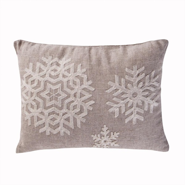 LEVTEX HOME Spruce Red Beige, White Embroidered Snowflake 14 in. x 18 in. Throw Pillow
