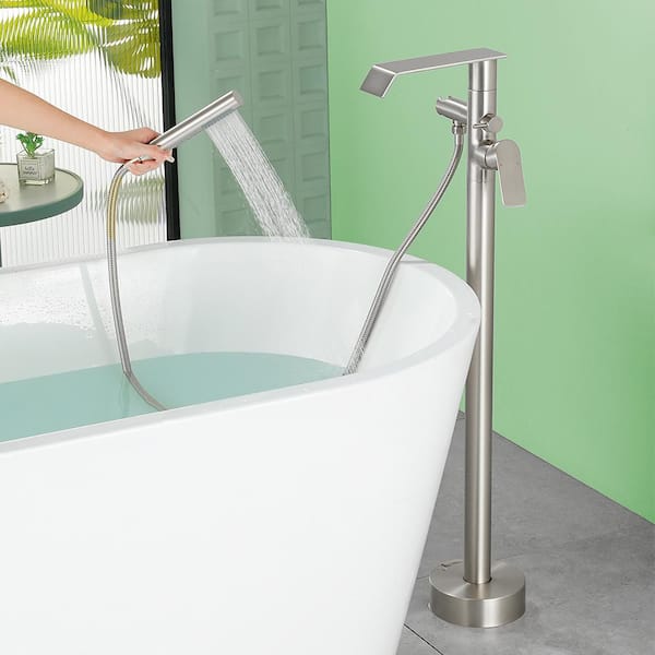 Ami Single-Handle Freestanding Tub Faucet with Hand Shower in Brushed Nickel